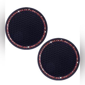 Black and Red Bling Rhinestone Car Coasters for Cup Holder 2 Pack Anti Slip